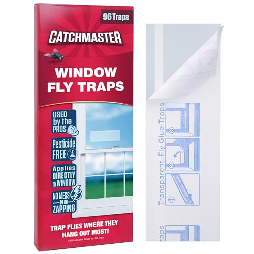 Catchmaster Window Fly Traps 96-Pack, Fruit Fly Traps for Indoors, Disposable Bulk Bug Catcher, Waterproof Insect Glue Trap, Adhesive Strips, Pest Control for Home, Kitchen, & Garage - size: 96 Standard Traps