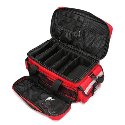 Medical Bag,First Aid Bag,First Responder Bag for Trauma,Emergency Medical Bag Organizer,Trauma Bag with Detachable Dividers for Nurses,Home Health Care, EMT(Bag Only) - color: Red