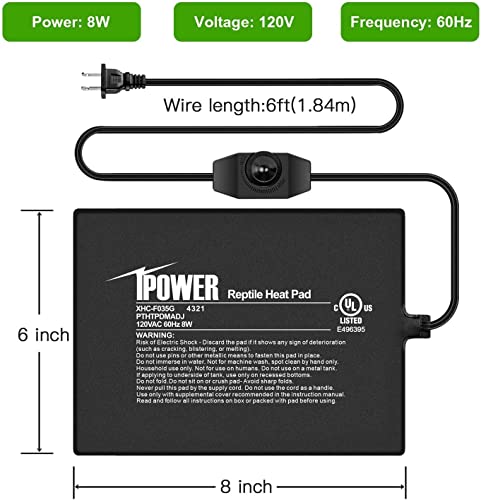 iPower 6 by 8-Inch Reptile Heat Mat with Temperature Adjustable Controller Knob, LCD Digital Aquarium Thermometer, Under Tank Warmer Terrarium Heat Pad for Reptiles and Amphibians - size: 6 X 8 Inch, style: Pad with Adjust Knob+ Thermometer
