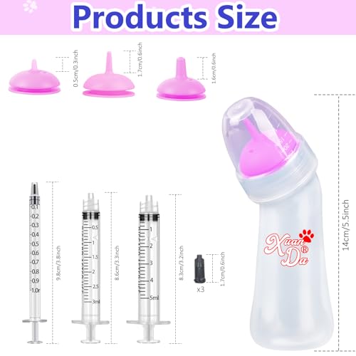 Pet Feeding Bottle and Syringes, 3 Sizes Nipples with Ventilation Valve Resistant Tearing Perfect for Puppies, Kittens, Small Wildlife (Pink) - color: Pink