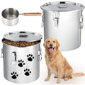 Lounsweer 2 Pack 8.9 Gal Stainless Steel Dog Food Storage Container with Lid and Locking Clamp 33 L Metal Airtight Container Large Stainless Steel Bucket with Food Scoop for Pet Feed - size: 33 L