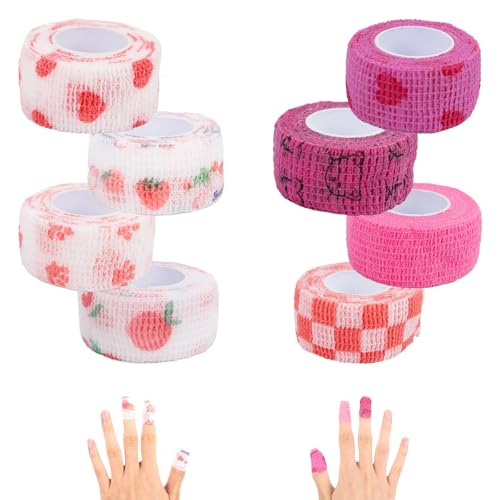 LUOHECAM 8 Pack Thimble Tape for Hand Sewing Nail Finger Protectors for Sewing Self Adhering Bandage Wrap No Residue Breathable Knitting Craft DIY Sewing Tools Dog Bandage Wrap(Pink) - color: Pink