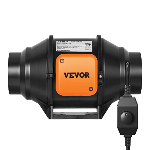 VEVOR Inline Duct Fan, 4-Inch 200 CFM with Variable Speed Controller, Quiet AC-Motor Ventilation Exhaust Fan for Cooling Booster, Grow Tents, Hydroponics - size: 4" Fan & Variable Speed Controller