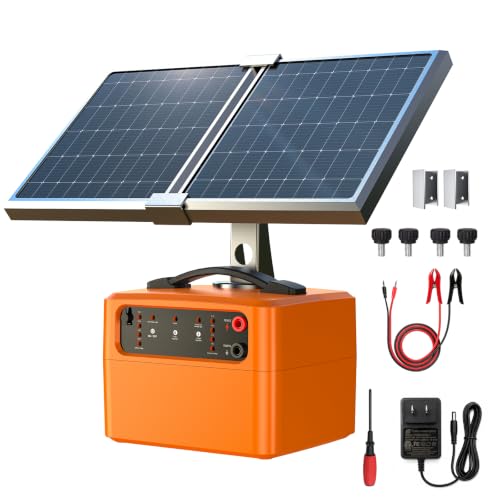 30 Miles Solar Electric Fence Charger, 15W Solar Powered Electric Fence Kit with 6–12KV & 0.3–1.5J Adjustable Output, Battery Level LCD Display, All-Weather for Livestock, Farm, Garden