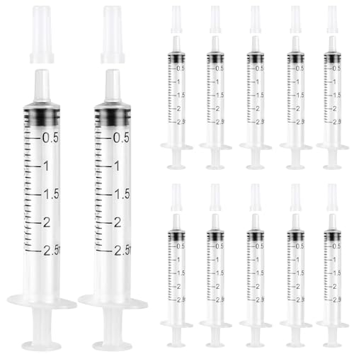 24 Pack 2.5ml Plastic Syringe with Cap, Sterile Syringe Individually Sealed for Labs, Measuring Liquids, Feed Pets, Oil or Glue Applicator - style: B 2.5ml