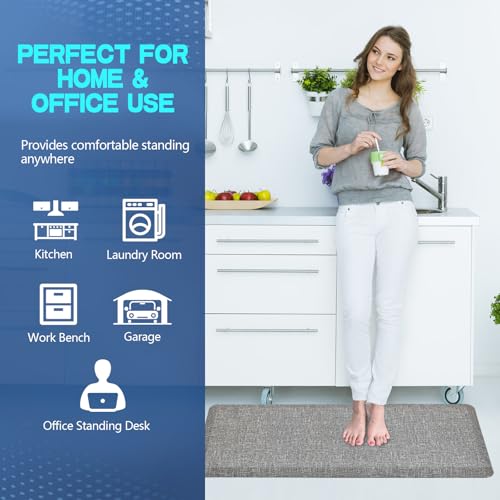 Anti Slip 3/4 inchs Anti Fatigue Kitchen Floor Mat, Ergonomic Comfort Standing Mat, Waterproof Kitchen Runner for Home, Kitchen, Office, Laundry, Garage (Light Gray, 20" x 48" -0.75") - size: 48"L x 20"W x 0.8"Th