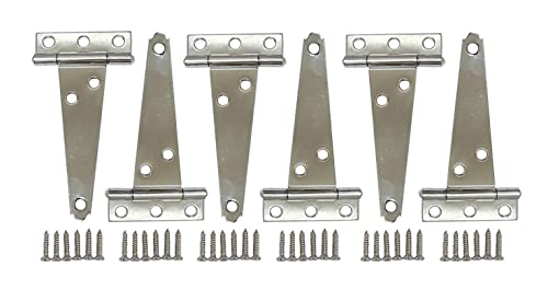 Stainless Steel Light Tee Hinge, with Stainless Steel Screw, 4" x 2-5/16" x 1.4 mm, Vibrated Stainless Steel, 6 Pack, Made in Taiwan - color: Vibrated Stainless Steel, size: 6pack(4")