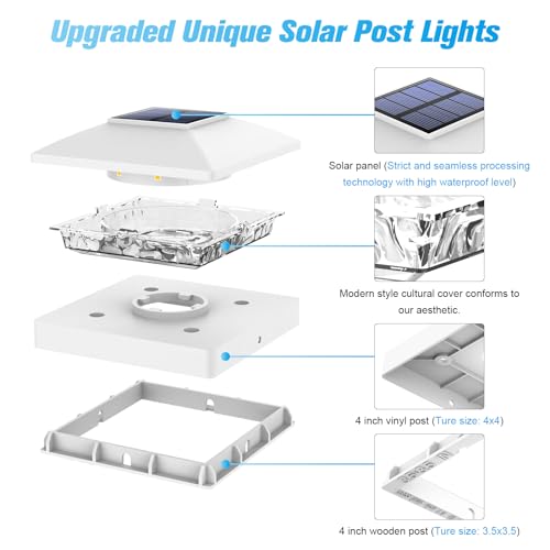 VOLISUN 4x4 Solar Post Cap Lights, 8 Pack White Waterproof Fence Lights | Waterproof solar lights fit wooden & vinyl 4x4 posts, warm white illumination for garden, patio and porch outdoor decor - color: White, size: 8 Pack