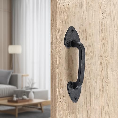 WellMade Barn Door Handles, Black Gate Handle, 7.5 in Rustic Metal Door Pull Handle Hardware for Wooden Garden Gate Shed Cabinet - size: 1 Pack