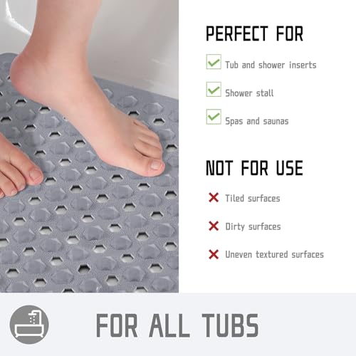 Yimobra Square Shower Floor Mat Non Slip, 21"X21" Machine Washable Bath Tub Mat, Soft on Feet, Bathmat with Drain Holes and Suction Cups, Fast Draining, Grey - color: Grey, size: 21 X 21 Inch