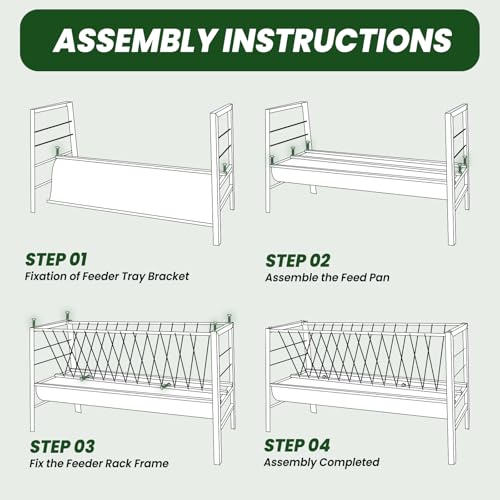 62'' Long Goat Feeder with 26'' Wide Tray, 90 Gallon Heavy Duty Alloy Steel Goat Hay Feeder for Goats Sheep Lambs Horses Farms Sheds, Ease of Assembly, Rust-Proof, Detachable Grain Tray - style: Alloy Steel