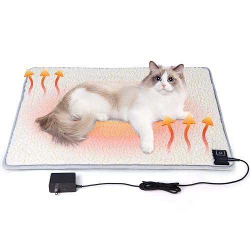 Cat Heating pad Indoor,Temperature Adjustable Kitten Heating pad Newborn with 12VDC Safe Voltage and Machine Washable（M：19 * 14IN） - size: M-19*14IN