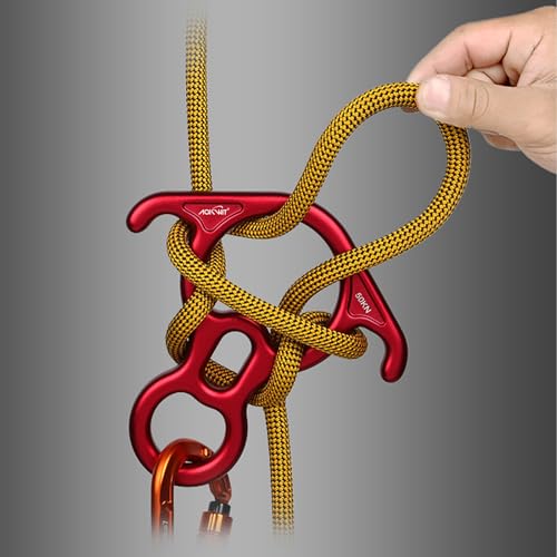50KN Rescue Figure, 8 Descender Large Bent-Ear Belaying and Rappelling Gear Belay Device Climbing for Rock Climbing Peak Rescue 7075 Aluminum Alloy - color: Red