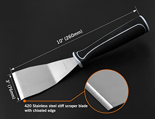 ROLLINGDOG 3 Inch Bent Pole Scraper | Stainless Steel Bent Blade, Anti-Slip Rubber Handle, Heavy Duty Paint Remover Scraper Tool - color: 1pc Paint Scraper