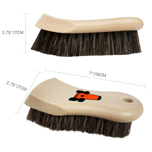 YeewayVeh Leather Cleaning Brush, Long Bristle Horse Hair with Sticker | Soft Car Detailing for Interior Leather Seat & Home Furniture, Scratch-Free & Non-Lint