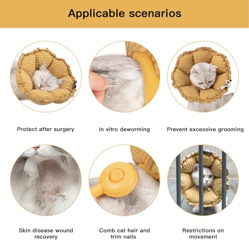 Soft Cat Cone Collar， Cute Adjustable Cat Recovery Collar，Elizabethan e Collar that can Protect Head and Foot Wounds，Daisy Yellow All-Season Style - color: Yellow, size: M