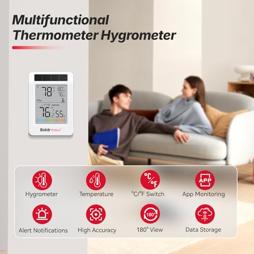 WiFi Thermometer Hygrometer, Wireless Indoor Outdoor Temperature Humidity Monitor, Solar Boost, 3.9" Large Screen, App Alerts for Home, Greenhouse, Pipe Protection, Cellar & Baby Room