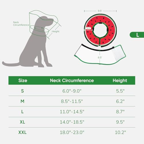 Supet Sponge Dog Cone Collar Stop Licking After Surgery, Dog Donut Collar | Adjustable Dog Recovery Collar Alternative, Detachable Shield, Soft, Comfy Cone, Neck Pillow for Large Dogs - color: Watermelon, size: L(Neck 11"-14.5")