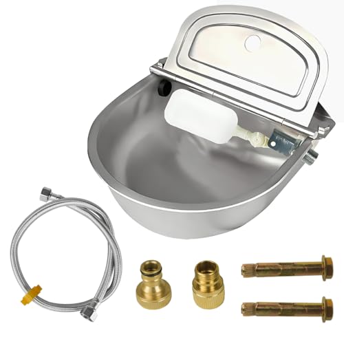 Automatic Animal Drinking Horse Water Bowl Stainless-Steel Livestock Waterer with Float Valve, Large Capacity Outdoor Trough for Dogs Horse Goat Pig Cow