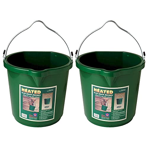 Farm Innovators 2 Pack Heated Water Bucket, 120W Heating Power - Flat Back 5 Gallon Plastic Bucket with Cord Storage for Livestock Watering & Feeding