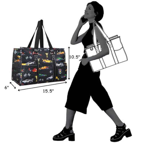 NGIL Utility Water Resistant Tote Bag | Work Tote for Women, Nurse Bag, Teacher's Choice Purse, Gym Bag, Everyday Organizer Top Zipper Closure - color: Racecar-black