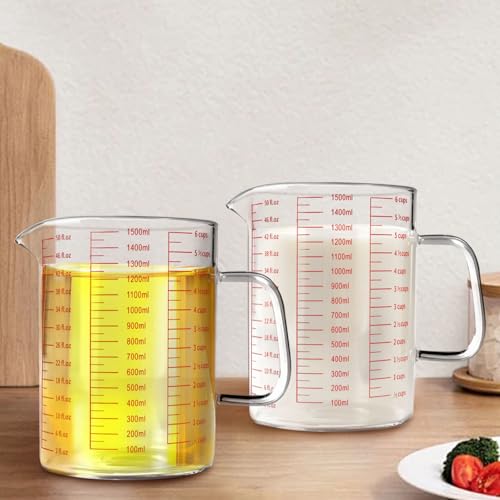 WhiteRhino Glass Measuring Cup,6Cup/1500ml/50oz Liquid Measuring Cups, Measuring Cup With Handle and V-Shaped Spout, Glass Beaker with Three Scales (OZ, Cup, ML), Dishwasher/Freezer/Microwave Safe - color: 6 Cup / 1500ml / 50oz - Glass