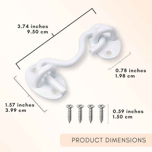 Eco-Fused 3-inch Heavy Duty Hook and Eye Latch - 1x Barn Door Lock (White), 4X Mounting Screws - Powder Coated Stainless Steel Hooks for Door, Windows, Sheds, Fences, Gates, Closets, Cabinets - color: 1 set: 3 inch - White