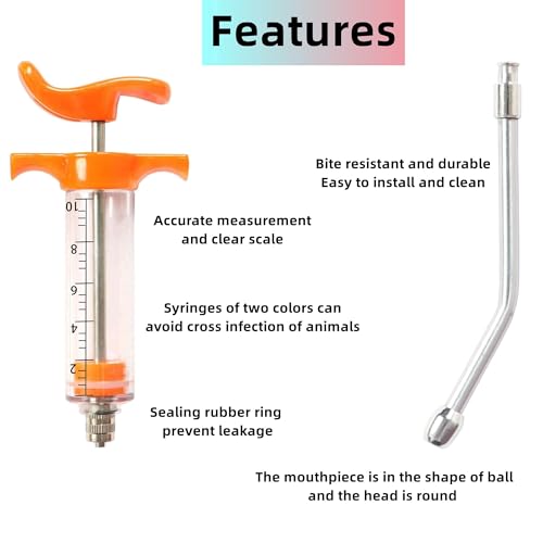 2 Pcs Goats Feed water filler, Drench Nozzle, Reusable, Adjustable Dosage, for Cattle, Sheep, Goats, Horse, Pig, Dog Supplies ( Blue+Orange 10ml) - size: F (2ps 10ml)