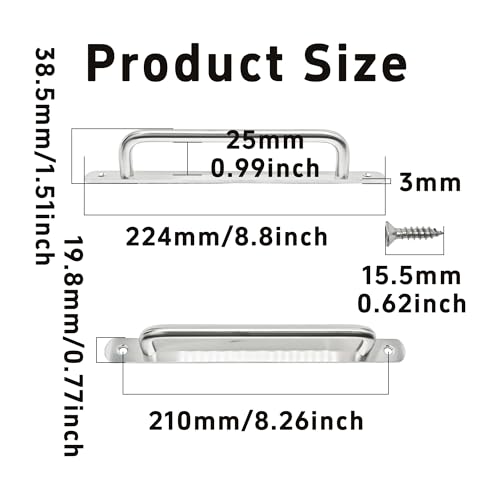 2PCS 8.8” Stainless Steel Barn Door Pulls, Brushed Silver Sliding Door Handles for Cupboard Cabinet Wardrobe Drawer Shed - size: 8.8inch