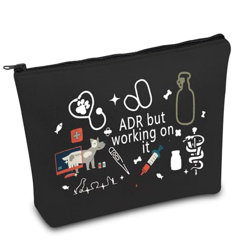 FOTAP Vet Tech Gift ADR But Working On It Makeup Bag Doctor of Veterinary Medicine Cosmetic Bag ADR Gift Thank You Gift (ADR IT), white