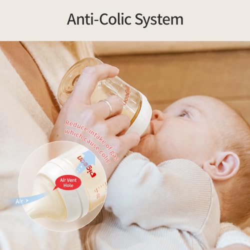 Pigeon PPSU Wide Neck Anti-Colic Nursing Baby Bottle, 5 oz, 2-Pack | Includes 2 SS Nipples (0m+): Equipped with 2 natural-feel, extra-slow nipples; features a streamlined body for easy cleaning. - color: 5.4Oz, 2 Packs