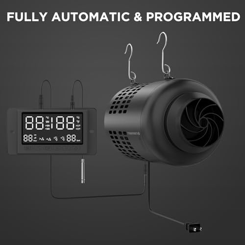 4 Inch Inline Duct Fan with EC Motor and Built-in Carbon Filter, Duct Fan Kit with Temperature Humidity Controller, Grow Tent Kits Ventilation System with Carbon Filter Combo