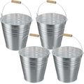 DUNCHATY 4 Gallon Galvanized Ice Bucket 4 Pack - Large Metal Beverage Tub with Wood Handles for Parties, Weddings, Beer, Wine & Champagne - 13" x 13" x 12" Rustproof Cooler - color: Ice-buckets 4P