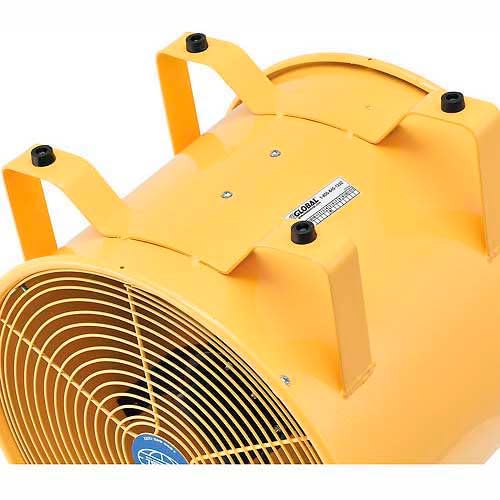 Global Industrial 12" Portable Ventilation Fan With 16'L Flexible Ducting | Confied Space Blower Fan, 2 Speed, 1640 CFM, 3/8 HP, 120V, High Visibility Yellow
