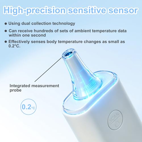 Pet Ear Thermometer, Non-Contact Infrared Temperature Measuring Device with Charging Base, Large Bright LED Screen Accurate Fast Reading Digital Thermometer for Dogs Cats Pets (White)