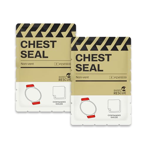 RHINO RESCUE Non-Vented Chest Seal, IFAK First Aid Supplies (2 Count) | Sterile Emergency Trauma Dressing, Occlusive Adhesive Pad Medical for Wound Care, Gunshot, Sucking Chest, HSA/FSA Approved - size: No-Vent