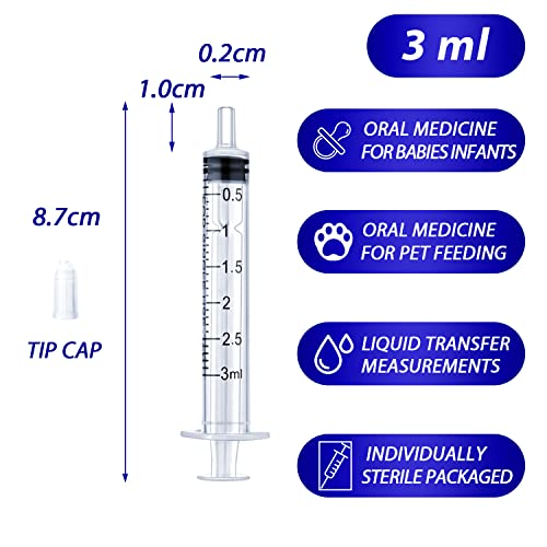 3ml Syringe for Liquid, Oral, Scientific Labs, Measurement, Dispensing, with Cap- 3 Pack 3ml Syringes - style: 3 ml