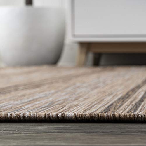 JONATHAN Y Wide Stripe Indoor Outdoor Round Area Rug 6 Ft Brown/Natural, Bo Modern Farmhouse for Backyard, Patio, Porch, Easy-Cleaning, High Traffic, Pet-Friendly, Non-Shedding (TSN101A-6R) - size: 6'7" (Round)