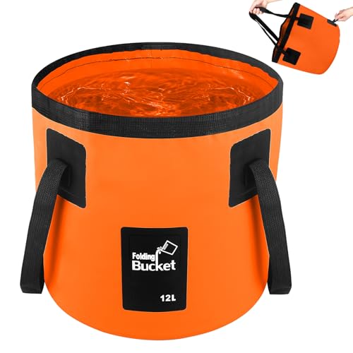 Collapsible Bucket with Handle, 3.2 Gallon Foldable Car Wash Bucket Cleaning Bucket for Fishing, Camping, Gardening, Storage, Portable Wash Basin for RV Household Essentials & Outdoor Supplies - color: Orange, size: 12L