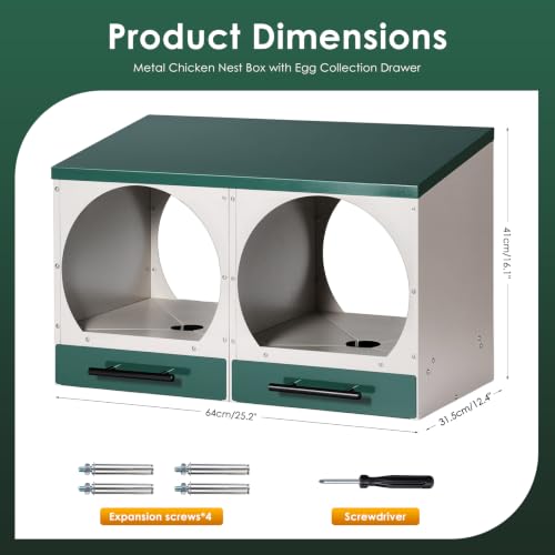 Chicken Nesting Box, Wall-Mounted Metal Roll Away Egg Laying Box | Galvanized Steel 2 Compartment Chicken Laying Boxes with Roll Away Egg Collection&Pull-Out Trays for Hens, Chickens, Ducks