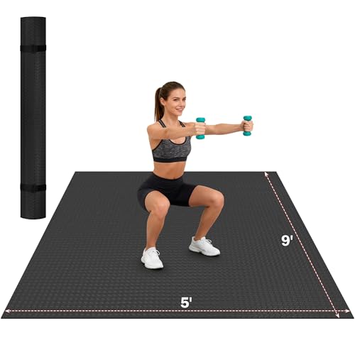Stepwaver Extra Large Exercise Mat, 6'x4'/ 7'x5'/ 8'x5'/ 9'x5'/10'x5' (6mm) | Non-Slip, Ultra Durable, Shoes-Friendly, High-Density, Thick Workout Mat for Home Gym, Cardio, Jump Rope, MMA, Weights - size: 9'×5'×0.25"