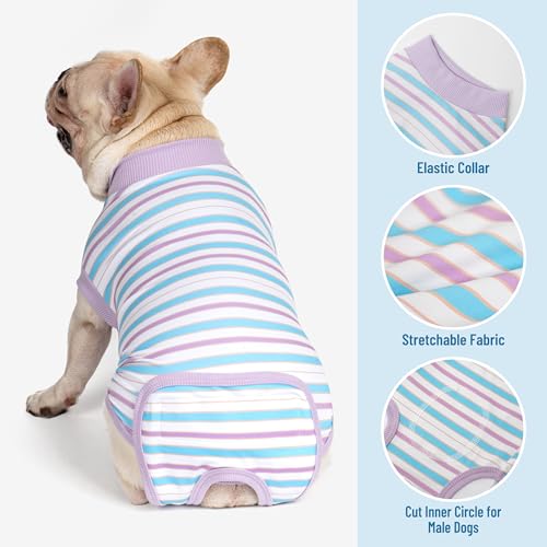 cyeollo Recovery Suit for Dogs Surgery Suit Female Spay Soft Pet Onesie Bodysuit Male Dog Neuter, Small Dogs Surgical Recovery Shirt, Striped, XS - color: 7# Striped, size: X-Small (Back: 9"-11")
