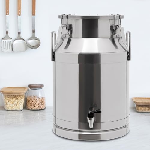 Stainless Steel Sealed Milk Barrel with Spigot，30L/7.92Gallon Large Milk Bucket Wine Can Pail Tote Tank with Sealed Lid & Handle for Milk Wine Oil Liquid Tranport Storage Container - size: With Spigot