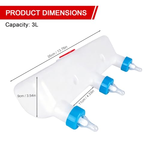 Goat Bottle Feeder 3-Nipple 3L,Leakproof Double-Layer Nipples Hanging Milk Feeder for Lambs Piglets Puppies Kittens Calves,Includes 3 Replacement Pacifiers and 4 Cable Ties,Dishwasher Safe