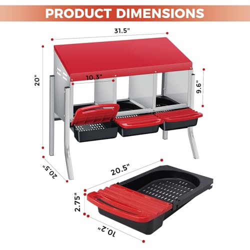 Garvee 3-Hole Roll Away Egg Collection Chicken Nesting Box | Galvanized Steel Nest Box with legs for Laying Eggs - color: Red, size: 3 holes with legs
