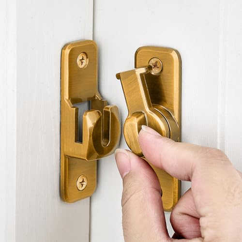 2 Pcs Brass 90/180 Degree Flip Latch,Zinc Alloy Barn Door Latch | Right Angle Door Lock Latch,Sliding Door Latch Lock,for Cabinets,Bedroom,Fence Gates,Window,Garden,Garage,Pet Cage - color: Brass