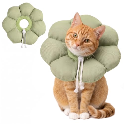 Avont Soft Cat Cone M Sagegreen Post-Surgery Anti-Lick Adjustable | Sagegreen M, Neck 7.9-11.8", Anti-Lick, Breathable, Lightweight, Soft Cotton, Adjustable Drawstring - color: Sagegreen, size: M (7.8" – 11.8")
