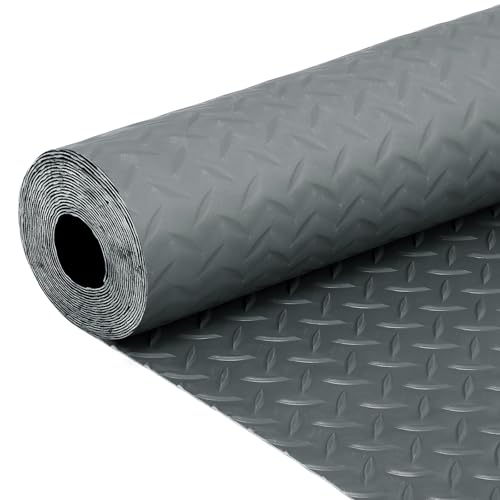 Garage Floor Mat, 7.5x17 FT Rubber Flooring Roll, Non-Slip Shop Flooring | PVC Garage Floor Covering, 2.0mm Thickened Diamond Plate Rubber Mat, Waterproof Garage Floor Mats for Under Car, Golf Cart