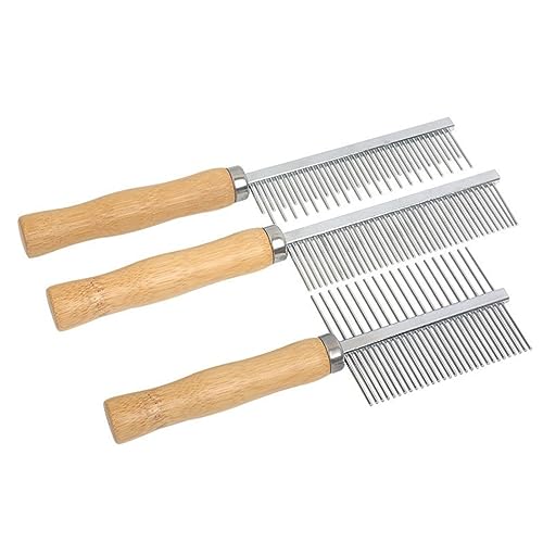 Professional Metal Dog Grooming Comb | 3 PCS Wooden Handled Pet Comb for Dogs and Cats | Removes Tangles, Dematting, Detangling | Great for Matted Hair