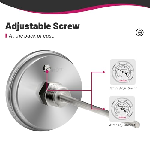 Bimetal Thermometer, Full Stainless Steel, 3" Dial Size, 4" Stem, 1/2" NPT Back Mount, 0-250 Deg F/-20-120 Deg C, 1% Accuracy - size: L=4"